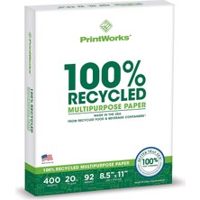 Universal Yüzde 100 Geri Dönüştürülmüş Çok Amaçlı Kağıt, 20 Lbs, 92 Parlak, 8,5 x 11 Inç, 400 Yaprak (00018), Beyaz