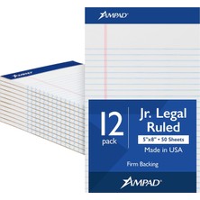 Universal 5 x 8 Yasal Ped, 12'li Paket, Dar Çizgili, Beyaz Kağıt, Yazı Pedi Başına 50 Yaprak, Amerikan Pedi ve Kağıt, Abd'de Üretilmiştir (20-364)