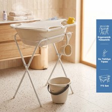 Babyjem Ayaklı Bebek Banyo Küvet Seti 7 Parça Kum Beji Plastik Malzeme ile Ergonomik Tasarım