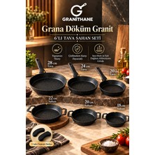 Grana Döküm Granit 6'lı Tava Sahan Seti 20-24-28 cm Tava 18-20-22 cm Sahan 2 Adet Silikon Tutacak Hediyeli