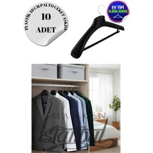 10 Adet Ev Tipi 48 cm Siyah Plastik Ceket Askısı Takım Elbise Askısı Kıyafet Askısı