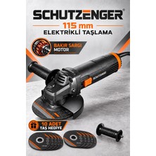 SCHUTZENGER 115 mm Elektrikli Spiral Taşlama Makinesi Bakır Sargılı Motor 10 Adet Kesme Taşı Hediyeli