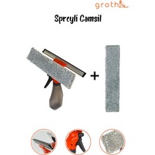 Grothe Spreyli Camsil Çekpas - 2 Bezli - Deterjan Su Hazneli Silikonlu Microfiber Cam Ayna Temizleyici