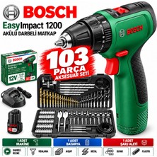 Bosch Easyımpact 1200 Akülü Darbeli Matkap Seti Karton Kutulu + Bosch 103 Parça Uç ve Aksesuar Seti