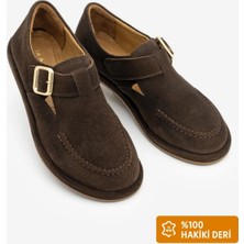 Marjin Kadın Hakiki Deri Loafer Bantlı Maskülen Günlük Ayakkabı Zepar Kahve Süet