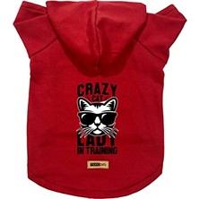 Vionna Kapişonlu Polar Sweatshirt Köpek ve Kedi Kıyafeti & Elbisesi - Kırmızı Crazy Cat Xs Beden