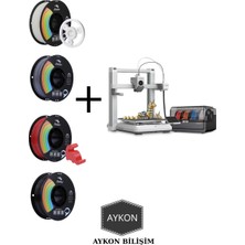 Anycubic Kobra 4 Combo + 4 Adet 1 Kg'lık Filament ( Siyah - Beyaz - Gri - Kırmızı)