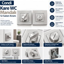 FREKANS Condi Kare WC Mandalı 12 Saten Krom AISI 304 Paslanmaz Çelik Banyo Tuvalet Kapısı Kilit Mandalı Takımı