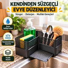 Tozlu Tasarım Kendinden Süzgeçli Evye Düzenleyici – Sünger, Deterjan ve Mutfak Gereçleri Organizeri