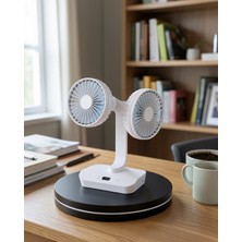 Aparim Çift Başlıklı Masaüstü Fan – Ayarlanabilir Hız, USB Şarjlı, 720° Salınım
