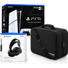 Sony Playstation 5 Dijital Slim + Pulse Elite Kulaklık Siyah (Bilkom) + Gladiator Ps5 Çantası Siyah