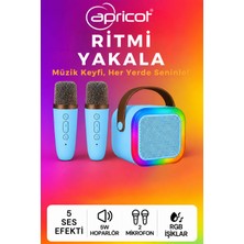Apricot Çift Mikrofonlu Karaoke Bluetooth Hoparlör Rgb LED Işıklı 5 Efektli Ses Bombası