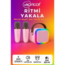 Apricot Çift Mikrofonlu Karaoke Bluetooth Hoparlör Rgb LED Işıklı 5 Efektli Ses Bombası