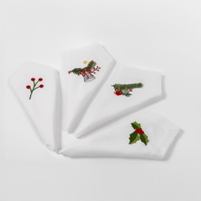 Gül Güler Nakışlı Peçete 4lü Paket Yılbaşı