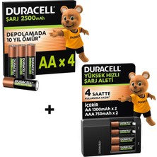 DURACELL CEF14 Pil Şarj Cihazı + Şarj Edilebilir AA Kalem Pil 2500 mAh (4'lü Paket)