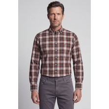 Bisse Kahverengi Slim Fit Regular Pamuk Paşa Yaka Ekose Gömlek GM23K232011_D11