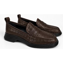 Butik Noble Shoes Hakiki Deri Kroko Kadın Loafer Ayakkabı