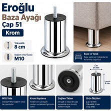 FREKANS Eroğlu Metal Bingolu Baza Ayağı Krom 8 cm Çap 51 mm M10 Bağlantılı Yuvarlak Mobilya Ayağı