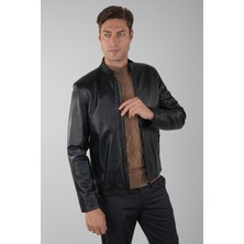 Bisse Siyah Regular Fit Deri Gerçek Ceket Mont DM24K24002_D99