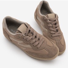 Marjin Kadın Sneaker Bağcıklı Süet Spor Ayakkabı Starse Vizon