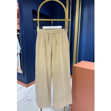 Önü Dikişli Bol Paça Pantolon Bej