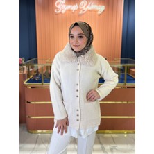 Kürklü Angora Hırka Beyaz