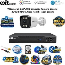 Karer Exitcam 9 Kameralı 5 Mp Ultra Hd Ahd Güvenlik Kamera Sistemi (320 GB HDD Takılı, Gece Renkli, Dahili Mikrofonlu)