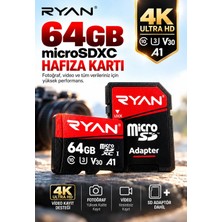 Ryan 64GB Micro Sd Hafıza Kartı U1 V30 A1 Sdxc 4K Video Destekli Yüksek Hızlı Telefon Kamera Drone Hafıza Kartı