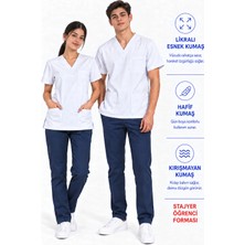 Raven Uniform Likralı Beyaz Scrubs Takım, Beyaz Lacivert Hemşire Takım, Sağlık Stajyer Üniforması, Sağlık Meslek Lisesi, Medikal Üniforma, Stajer Forması