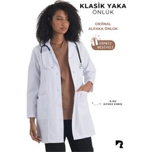 Raven İş Tekstil Uzun Kol Beyaz Alpaka Kumaş Doktor Hemşire Öğretmen Önlüğü