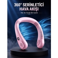 Hazal Boutique Pembe Boyun Fanı Kablosuz Taşınabilir Sessiz Çalışan Kişisel Serinletici Fan
