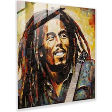 Popcas Bob Marley Mozaiği Cam Tablo - Bob Marley Ikonik Görüntüler Cam Duvar Sanatı