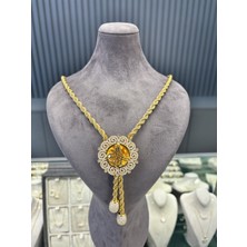 Tuğra Uçlu Halat Kolye 80 cm 5 mm 22 Ayar Altın Kaplama