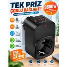 Matechno Çoklu Duvar Prizi 2x Type-C 1x USB Çıkışlı Yüksek Voltaj Korumalı Priz Siyah Renk