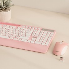 Marsilyan Kablosuz Klavye Mouse Seti - Telefon & Tablet Standlı (Beyaz/pembe)