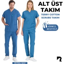 Raven Uniform Petrol Mavi Terry Cotton Doktor Hemşire Eczacı Dişçi Forma Takımı Scrubs Üniforma Cerrahi Takım