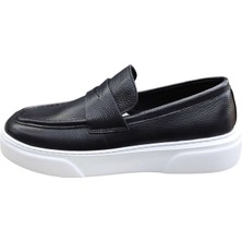 King Shoes Beyaz Taban Siyah Deri Lofer