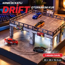 Emirgan Drift Otopark Çift Katlı Diorama Maket Kiti Şerit LED Işıklı Dıy Montaj Seti Araba Dahil
