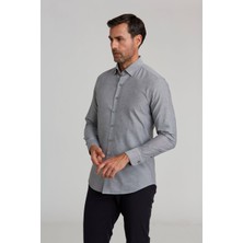 Bisse Gri Modern Slim Fit %100 Pamuk Düğmeli Gizli Spor Gömlek GMARS0122300206_D99