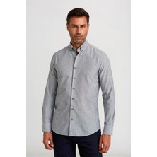 Bisse Siyah Modern Fit %100 Pamuk Düğmeli Çizgili Yaka Spor Gömlek GMCZG1622300205_D99