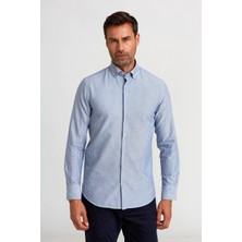 Bisse Lacivert Modern Fit Pamuk Çizgili Paşa Yaka Spor Gömlek GMCZG1622300205_D39