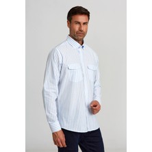 Bisse Mavi Regular Fit Pamuk Paşa Yaka Apoletli Spor Basic Gömlek GM23Y231124_C35