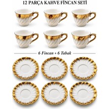 Valkyrie Aurora Serisi 12 Parça 6 Kişilik Beyaz Gold Detaylı Türk Kahvesi Fincan Takımı