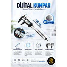Xzz Technology Dijital Kumpas Cetvel 155 mm LCD Ekranlı Mm/inch Iç Dış Çap ve Derinlik Ölçer Pil Hediyeli