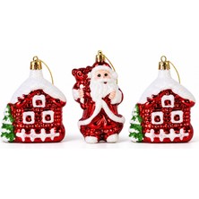 My Balli Store Yılbaşı Süsü 3'lü Noel Baba ve Ev Kırmızı 6 cm