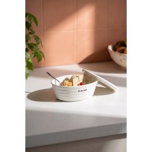 Acar Light Kapaklı Porselen Oval Kase - 14 cm