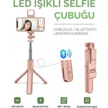Royaleks LED Işıklı Selfie Çubuğu Bluetooth Kumandalı Kablosuz Tripot Selfie Monopod Selfie Stick (Pembe)