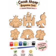 212toyzz 6'lı Ahşap Boyama Figürleri Prenses Dünyası Serisi Akrilik Boya ve Fırça Hediyeli Eğitici Hobi Seti