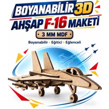 212toyzz 3D Boyanabilir Ahşap F-16 Savaş Uçağı Maketi Kendin Yap Eğitici Oyuncak