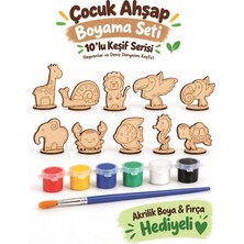 212toyzz 12'li Ahşap Boyama Figürleri Hayvanlar ve Denizaltı Seti Akrilik Boya ve Fırça Hediyeli Eğitici Hobi Seti